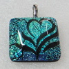 Dichroic Lampwork Glass Pendant with Metal Alloy Head, Square 24mm, Sold by PC