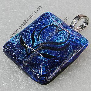 Dichroic Lampwork Glass Pendant with Metal Alloy Head, Square 24mm, Sold by PC