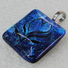 Dichroic Lampwork Glass Pendant with Metal Alloy Head, Square 24mm, Sold by PC