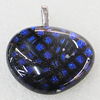 Dichroic Lampwork Glass Pendant with Metal Alloy Head, Nugget 25x25mm, Sold by PC