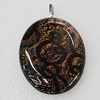 Dichroic Lampwork Glass Pendant with Metal Alloy Head, Flat Oval 13x18mm, Sold by PC