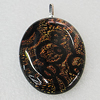 Dichroic Lampwork Glass Pendant with Metal Alloy Head, Flat Oval 15x20mm, Sold by PC