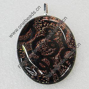 Dichroic Lampwork Glass Pendant with Metal Alloy Head, Flat Oval 20x30mm, Sold by PC