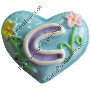 Resin Cabochons, No-Hole Jewelry findings, Heart, 25x20mm, Sold by PC