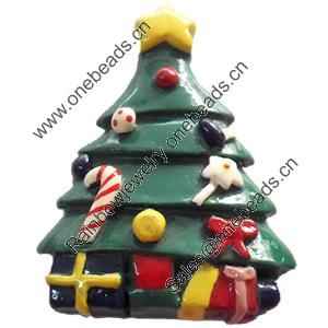 Resin Cabochons, No-Hole Jewelry findings, Christmas Tree, 41x53mm, Sold by PC