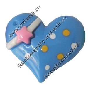 Resin Cabochons, No-Hole Jewelry findings, Heart, 33x28mm, Sold by PC