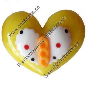 Resin Cabochons, No-Hole Jewelry findings, Heart, 33x24mm, Sold by PC