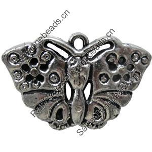 Antique Silver Plastic Pendant, Butterfly, 41x28mm, Hole:Approx 3mm, Sold by Bag