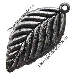 Antique Silver Plastic Pendant, Leaf, 22x44mm, Hole:Approx 1.5mm, Sold by Bag