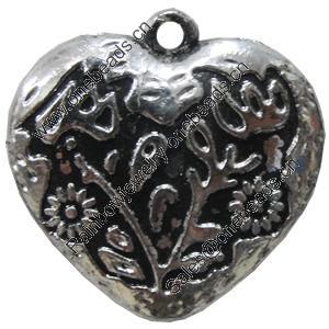 Antique Silver Plastic Pendant, Heart, 28mm, Hole:Approx 2mm, Sold by Bag