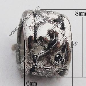 European Style Bead Zinc Alloy Jewelry Findings Lead-free, 6x8mm Hole:5mm, Sold by Bag 