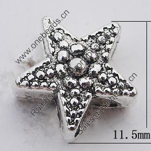 European Style Bead Zinc Alloy Jewelry Findings Lead-free, Star 11.5mm Hole:4mm, Sold by Bag 