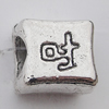 European Style Bead Zinc Alloy Jewelry Findings Lead-free, Square 10x9mm Hole:5mm, Sold by Bag 