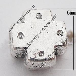 Beads Zinc Alloy Jewelry Findings Lead-free, Cross 6mm Hole:1.5mm, Sold by Bag 