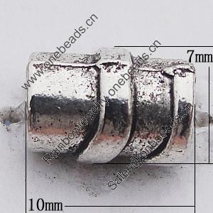 European Style Beads Zinc Alloy Jewelry Findings Lead-free, Column 10x7mm Hole:4mm, Sold by Bag 