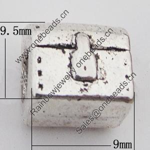 European Style Beads Zinc Alloy Jewelry Findings Lead-free, 9x9.5mm Hole:4.5mm, Sold by Bag 