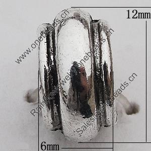 European Style Beads Zinc Alloy Jewelry Findings Lead-free, 6x12mm Hole:7mm, Sold by Bag 