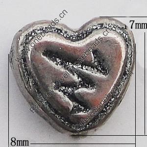 Beads Zinc Alloy Jewelry Findings Lead-free, Heart 8x7mm Hole:1.5mm, Sold by Bag 
