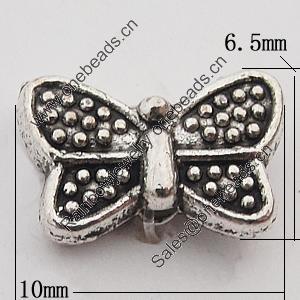 Beads Zinc Alloy Jewelry Findings Lead-free, Butterfly 10x6.5mm Hole:1mm, Sold by Bag 