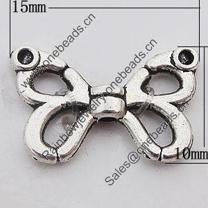 Beads Zinc Alloy Jewelry Findings Lead-free, Butterfly 15x10mm Hole:1mm, Sold by Bag 