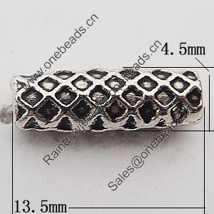 Beads Zinc Alloy Jewelry Findings Lead-free, Tube 13.5x4.5mm Hole:1.5mm, Sold by Bag 