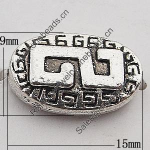Beads Zinc Alloy Jewelry Findings Lead-free, Flat Oval 15x9mm Hole:1mm, Sold by Bag 