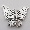 Beads Zinc Alloy Jewelry Findings Lead-free, Butterfly 30x22mm Hole:1.5mm, Sold by Bag 