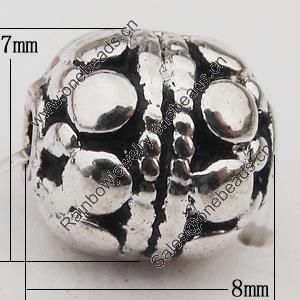 Beads Zinc Alloy Jewelry Findings Lead-free, 8x7mm Hole:1.5mm, Sold by Bag 