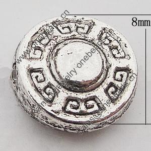Beads Zinc Alloy Jewelry Findings Lead-free, Flat Round 8mm Hole:1mm, Sold by Bag 