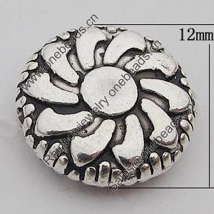 Beads Zinc Alloy Jewelry Findings Lead-free, Flat Round 12mm Hole:1mm, Sold by Bag 