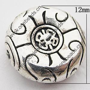 Beads Zinc Alloy Jewelry Findings Lead-free, Flat Round 12mm Hole:1mm, Sold by Bag 