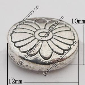Beads Zinc Alloy Jewelry Findings Lead-free, Flat Oval 12x10mm Hole:1mm, Sold by Bag 