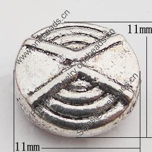 Beads Zinc Alloy Jewelry Findings Lead-free, Flat Round 11x11mm Hole:1mm, Sold by Bag 