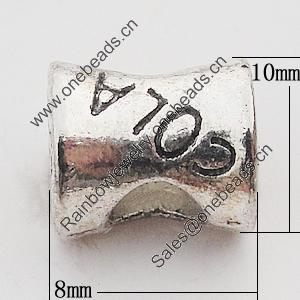 European Style Beads Zinc Alloy Jewelry Findings Lead-free, Pillow 8x10mm Hole:4.5mm, Sold by Bag 