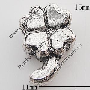 European Style Beads Zinc Alloy Jewelry Findings Lead-free, Flower 11x15mm Hole:5mm, Sold by Bag 