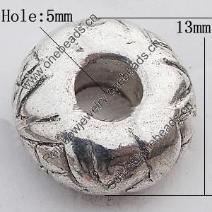 European Style Beads Zinc Alloy Jewelry Findings Lead-free, Rondelle 13mm Hole:5mm, Sold by Bag 
