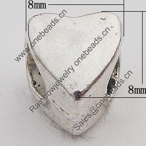 European Style Beads Zinc Alloy Jewelry Findings Lead-free, Heart 8mm Hole:5mm, Sold by Bag 