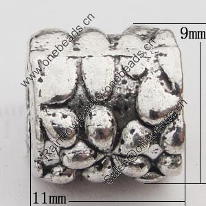 European Style Beads Zinc Alloy Jewelry Findings Lead-free, Column 9x11mm Hole:5mm, Sold by Bag 