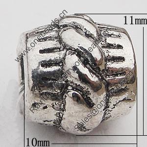 European Style Beads Zinc Alloy Jewelry Findings Lead-free, 10x11mm Hole:5mm, Sold by Bag 