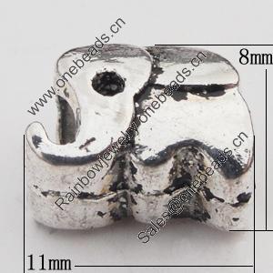 European Style Beads Zinc Alloy Jewelry Findings Lead-free, Elephant 11x8mm Hole:5mm, Sold by Bag 