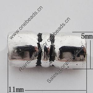Beads Zinc Alloy Jewelry Findings Lead-free, Column 11x5mm Hole:2mm, Sold by Bag 
