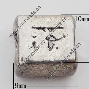 European Style Beads Zinc Alloy Jewelry Findings Lead-free, Square 9x10mm Hole:4mm, Sold by Bag 