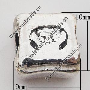 European Style Beads Zinc Alloy Jewelry Findings Lead-free, Square 9x10mm Hole:4mm, Sold by Bag 