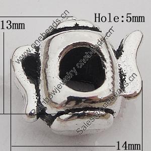 European Style Beads Zinc Alloy Jewelry Findings Lead-free, 14x13mm Hole:5mm, Sold by Bag 