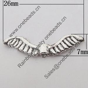 Beads Zinc Alloy Jewelry Findings Lead-free, Wings 26x7mm Hole:1mm, Sold by Bag 