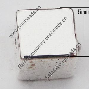 Beads Zinc Alloy Jewelry Findings Lead-free, Cube 6mm Hole:1mm, Sold by Bag 