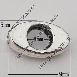 Beads Zinc Alloy Jewelry Findings Lead-free, Flat Oval O:5x9mm I:4mm Hole:1mm, Sold by Bag 