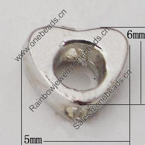 Beads Zinc Alloy Jewelry Findings Lead-free, Heart O:5x6mm I:3mm Hole:1mm, Sold by Bag 