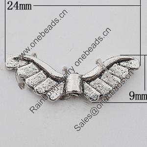 Beads Zinc Alloy Jewelry Findings Lead-free, Wings 24x9mm Hole:1mm, Sold by Bag 