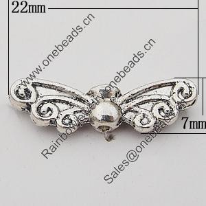 Beads Zinc Alloy Jewelry Findings Lead-free, Wings 22x7mm Hole:1mm, Sold by Bag 